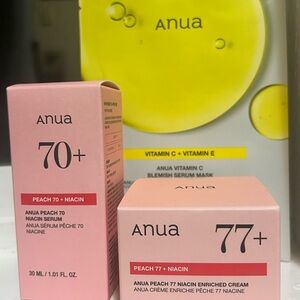 Anua Set, Anua Peach 77+ Niacin Enriched Cream, Anua Peach 70+ Serum & Anua mask
